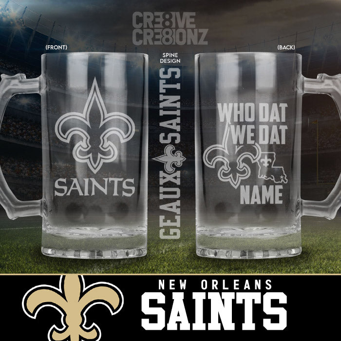 New Orleans Saints Personalized Beer Mugs - Cre8ive Cre8ionz