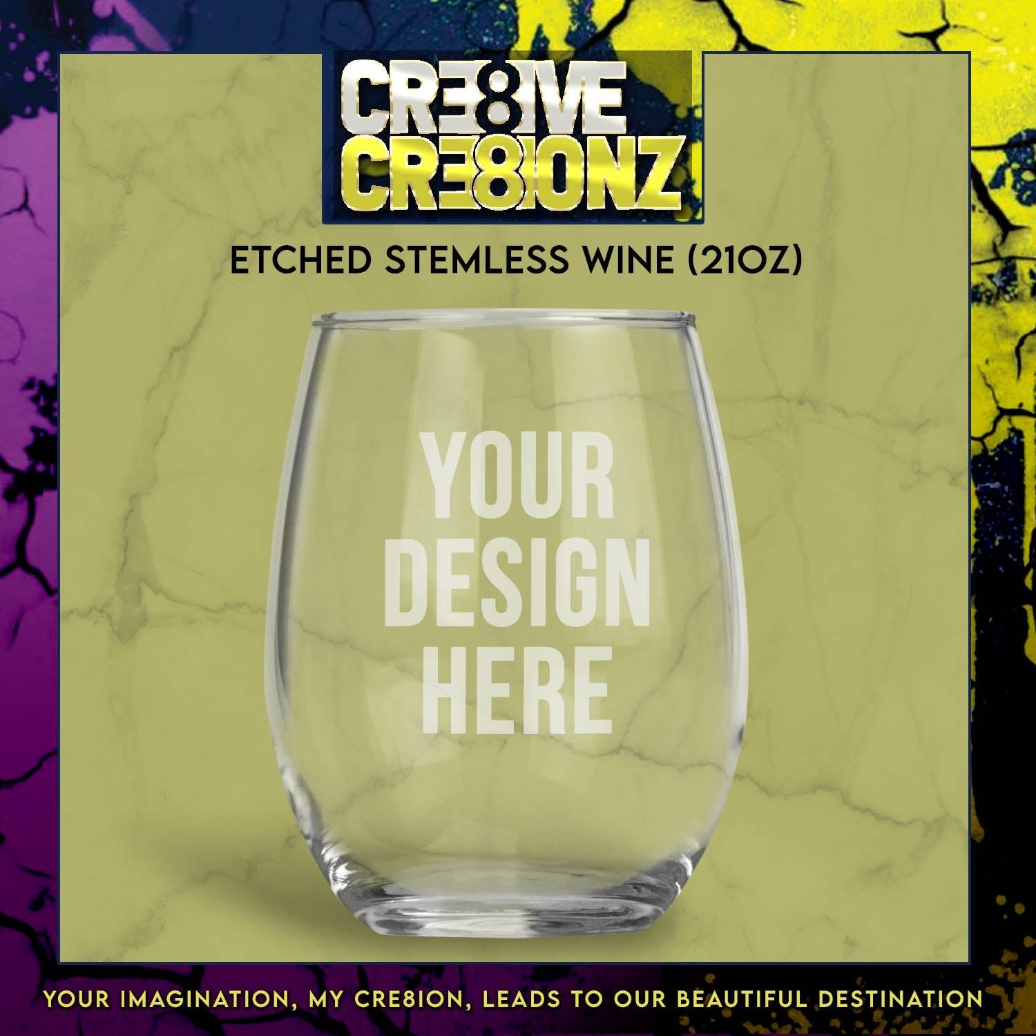 Custom Etch Stemless Wine Glass - Cre8ive Cre8ionz